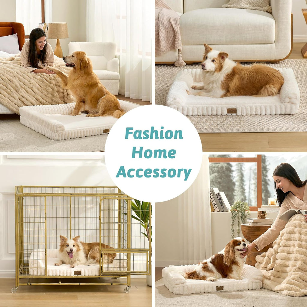 Faux Rabbit Fur Dog Bed for Large Dogs, Cream