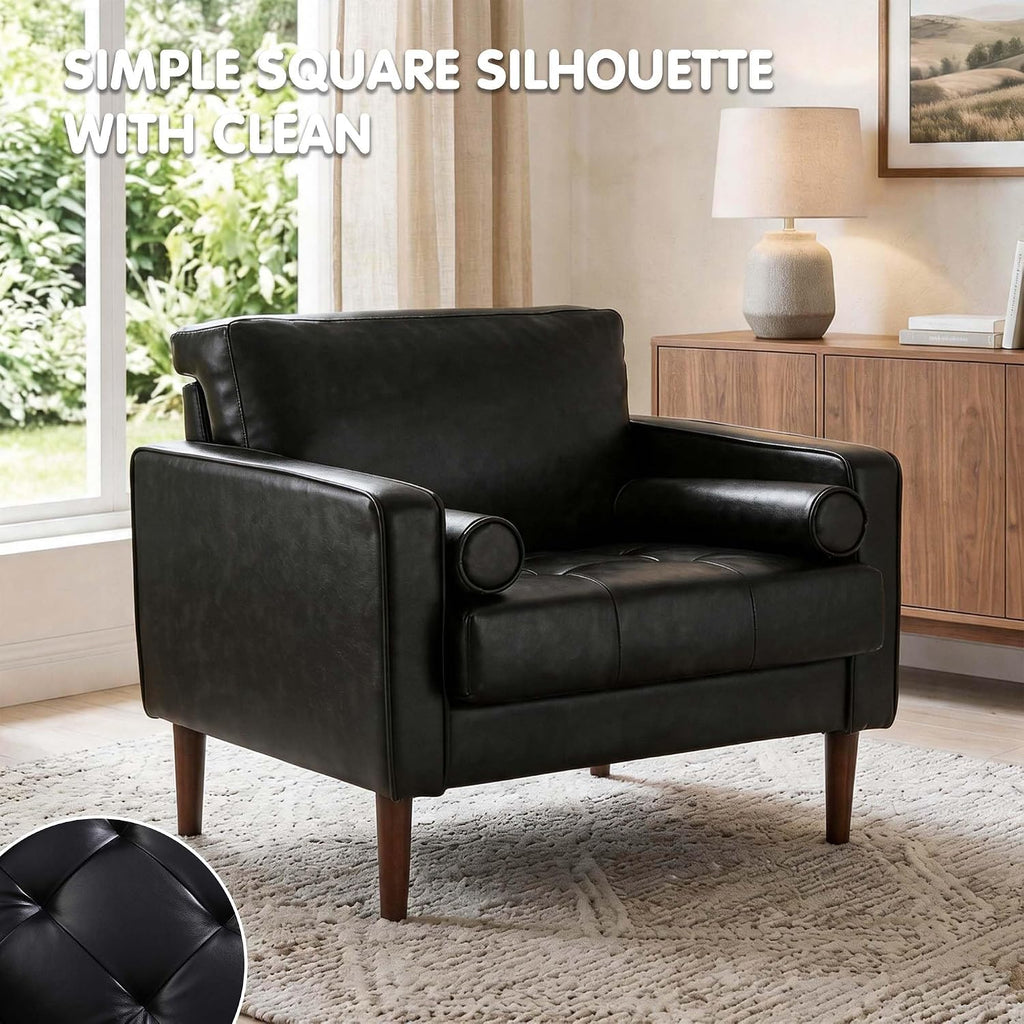 34.5" Arm Chair, Modern Faux Leather Accent Chair, Black