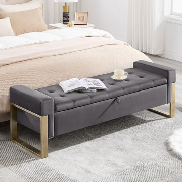 End of Bed Storage Bench, 67'' Benches Foot of Bed King Size, Upholstered Velvet Tufted Storage Ottoman Bench with