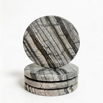 Natural Marble Coasters 4-Piece Set, Round Coasters, 4 Inches Coffee Table Stone Coasters, Suitable for Coffee