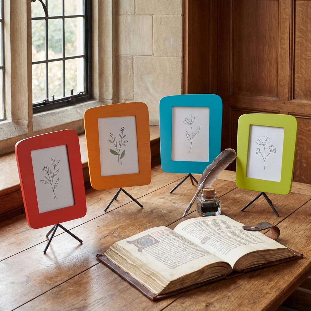 Mid Century Modern Picture Frames Set of 4, 5x7 Colorful Easel Frames