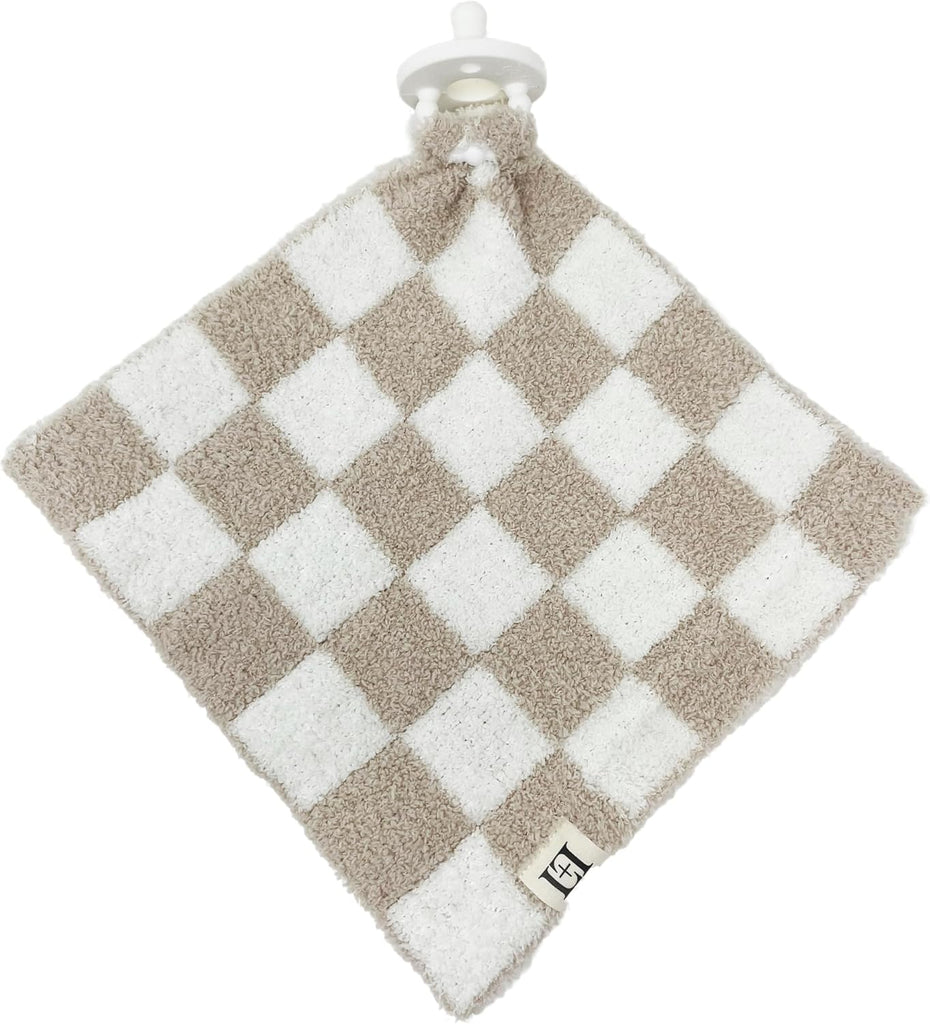 USA Checkered Baby Lovey Security Blanket with Pacifier Holder - DreamSoft Reversible Plush Mini Comfort Blanket