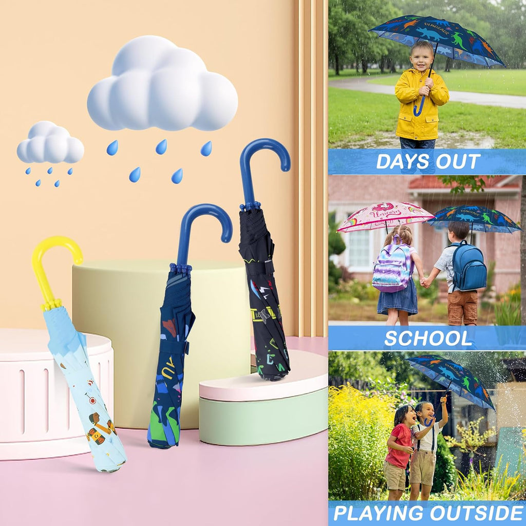 Kids Umbrella Portable Stick Umbrella Easy Push/Pull for Little Boys Girls