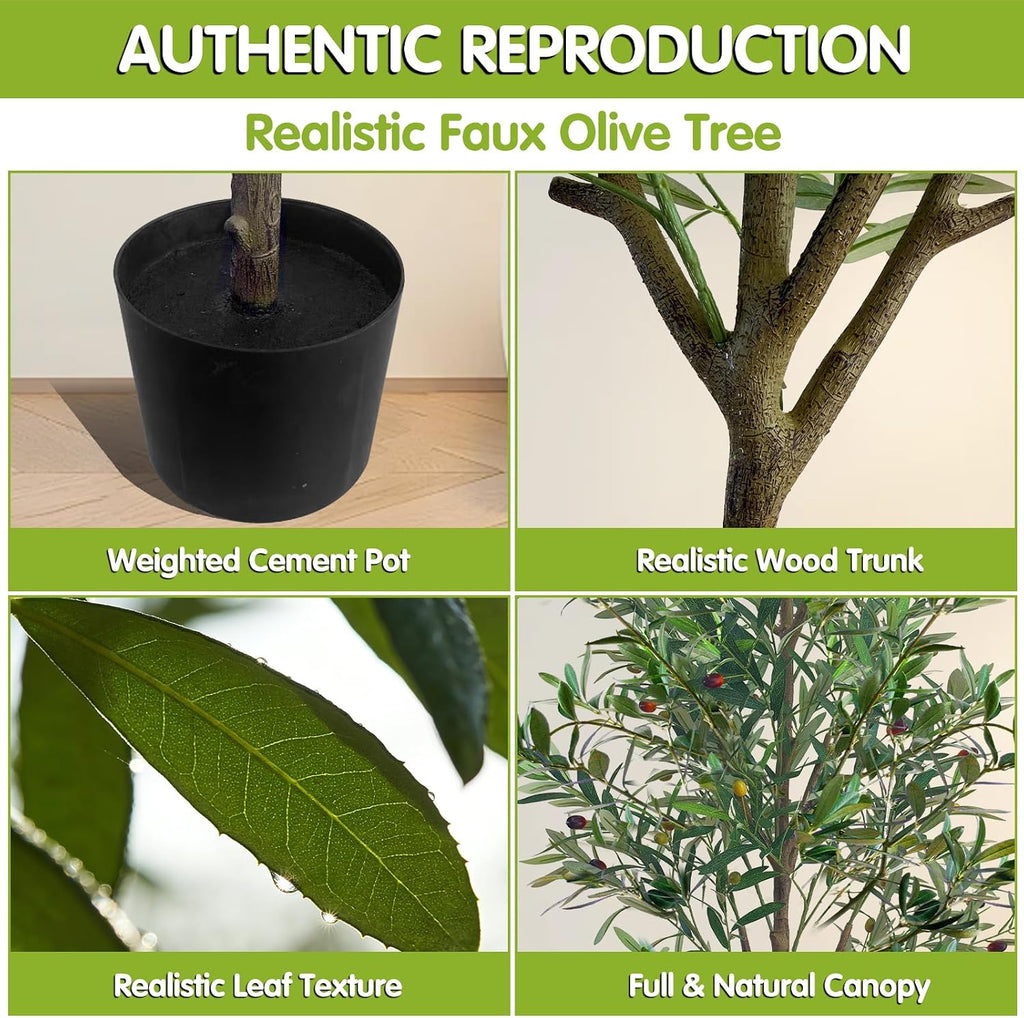 6ft Artificial Olive Tree Indoor, Realistic Fake Olive Tree with Lifelike Fruits, Faux Tall Plant Cafe Hotel