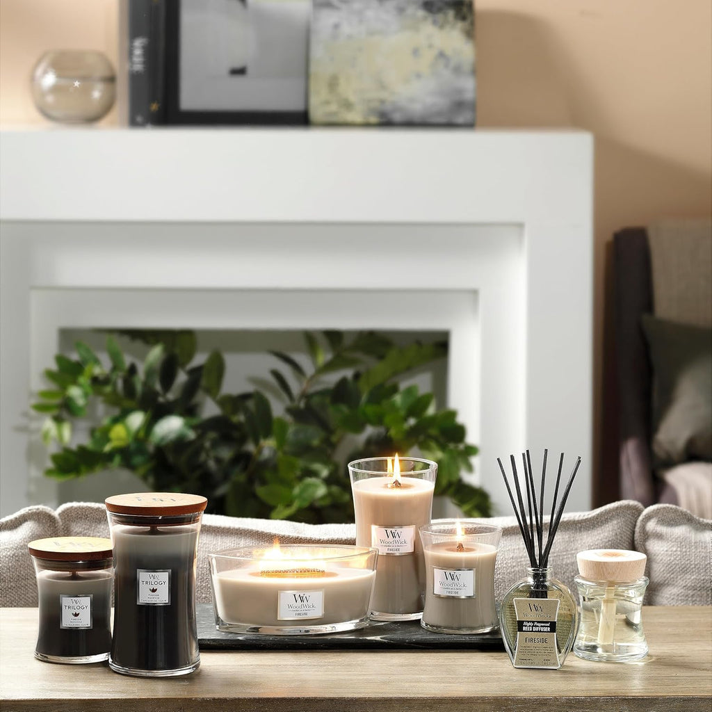 Medium Hourglass Scented Trilogy Candle | Warm Woods | with Crackling Wick | Up to 60 Hours Burn Time