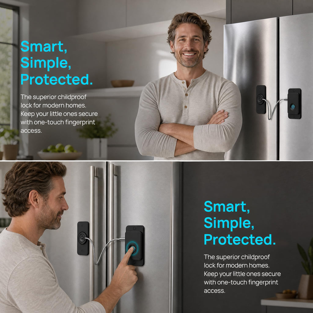Fingerprint Fridge Refrigerator Lock, Child & Pet Proof Security for Drawers, Cabinets, Toilet, 90 Degree Cable