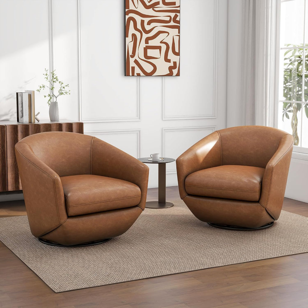 Faux Leather Swivel Accent Chair, Fully Assembled Armchair, Brown