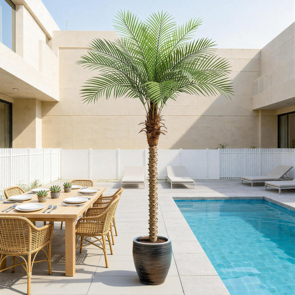 7ft Artificial Phoenix Palm Tree, Tall Faux Palm Plant with 15 Adjustable Leaves, Perfect for Outside Patio