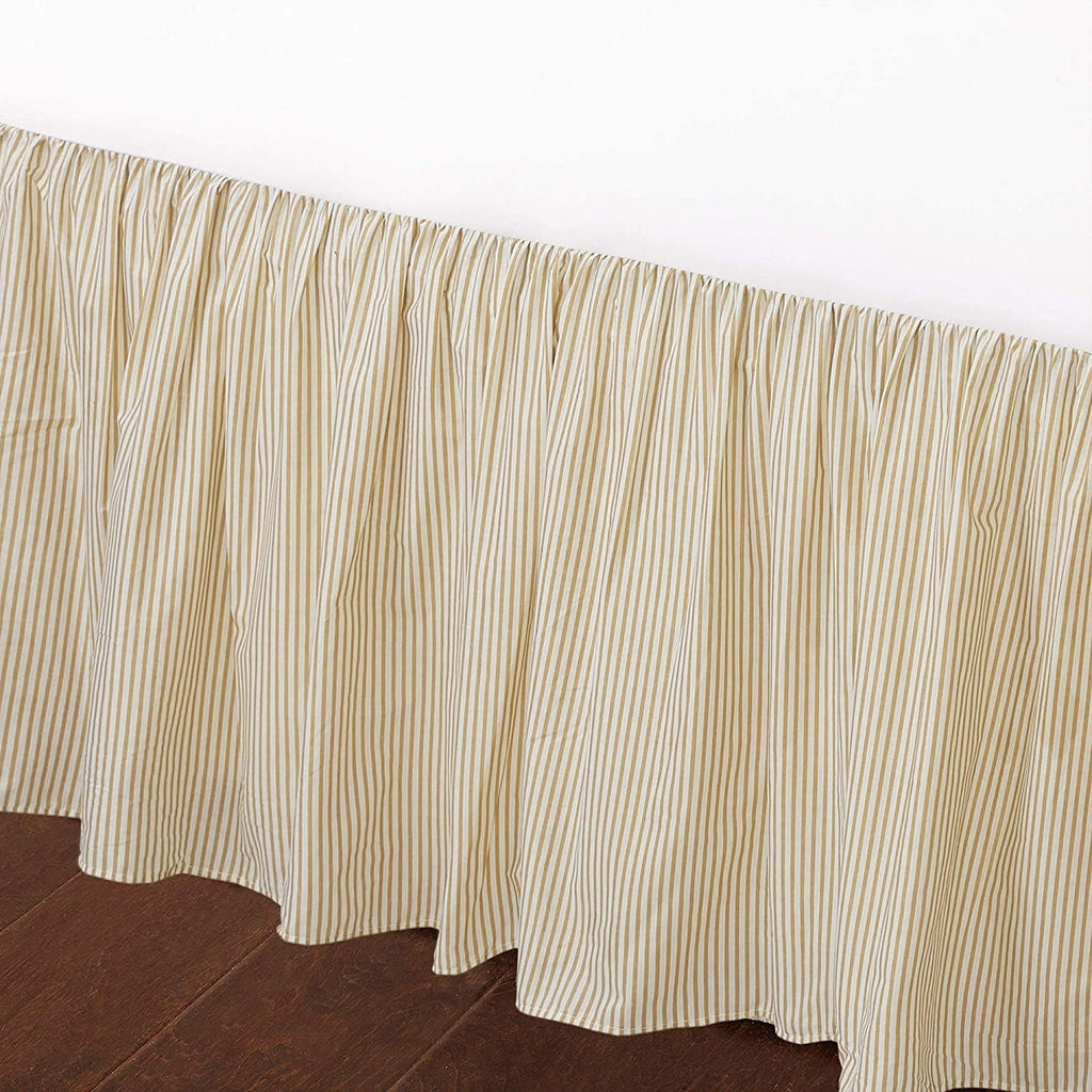 Farmhouse Ticking Cream Ivory Cotton Striped Ruffled Bed Skirt Dust Ruffle, Tailored 16" Drop (Queen)