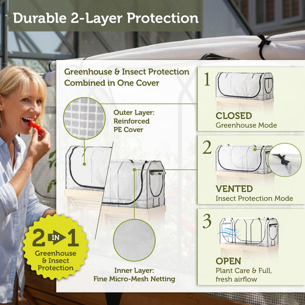 Classic Greenhouse Frame and Multi-Cover Set, Compatible with Medium Classic Planter, 28" x 70.7" x 35.4", White