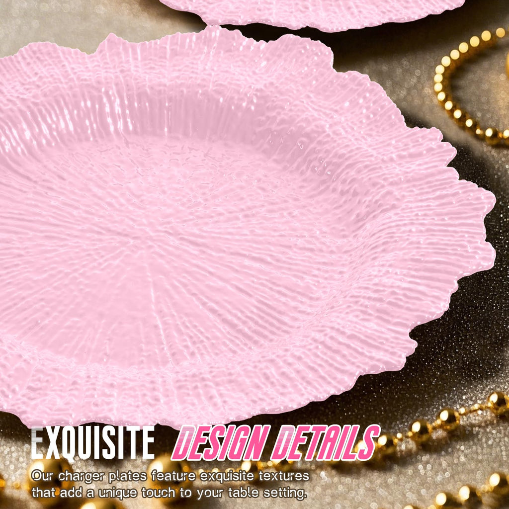 Pink Charger Plates Bulk 10Pcs - 13" Elegant Pink Chargers for Dinner Plates, Wedding & Event Decorative Charger