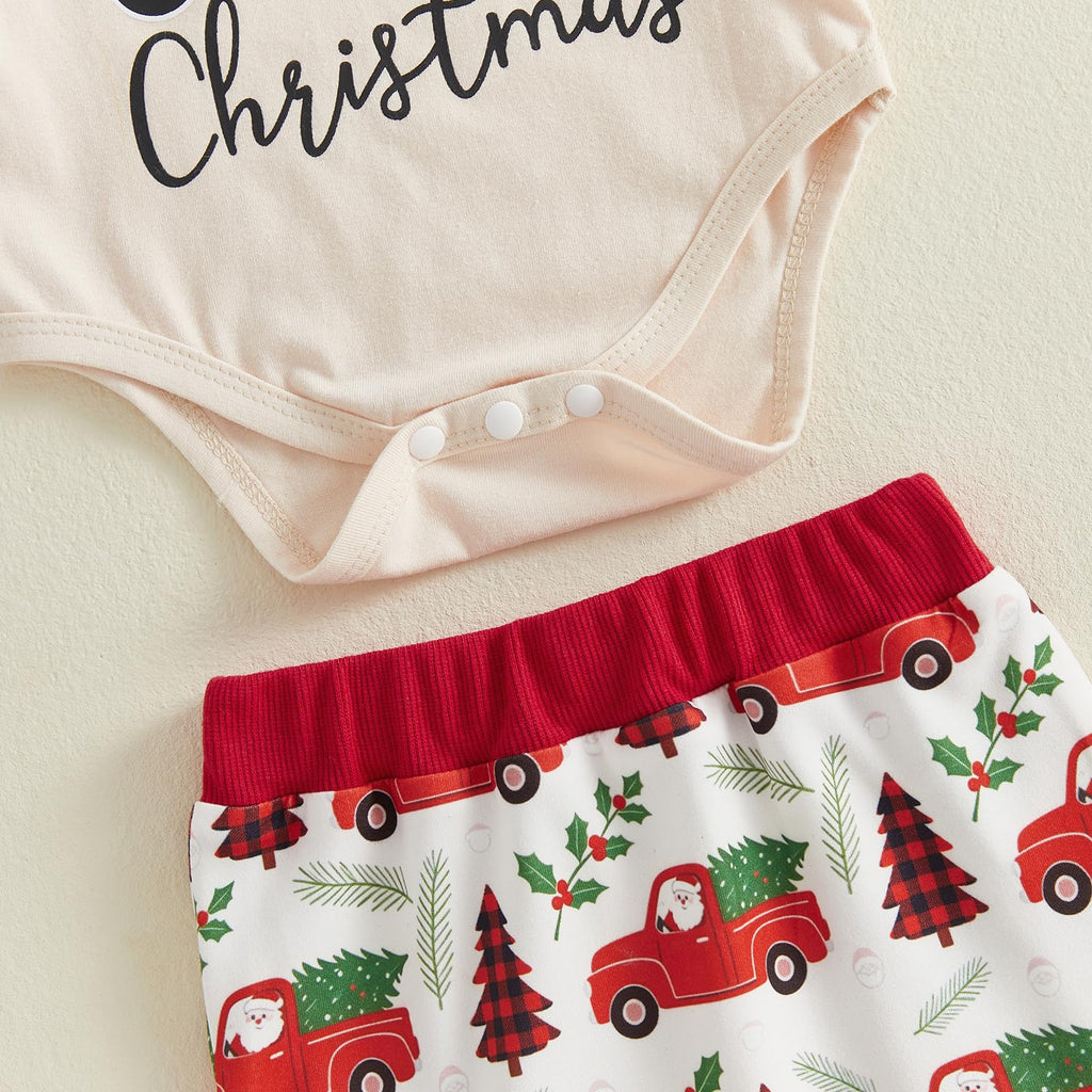 My First Christmas Baby Boy Outfit Romper Pants Hat (Red, )