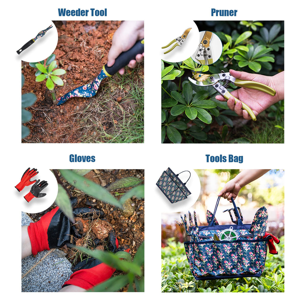 Garden Tool Set, 25Pcs Heavy Duty Floral Garden Tools, Aluminum Rust-Proof Gardening Kit with Garden Shovel, Trowel