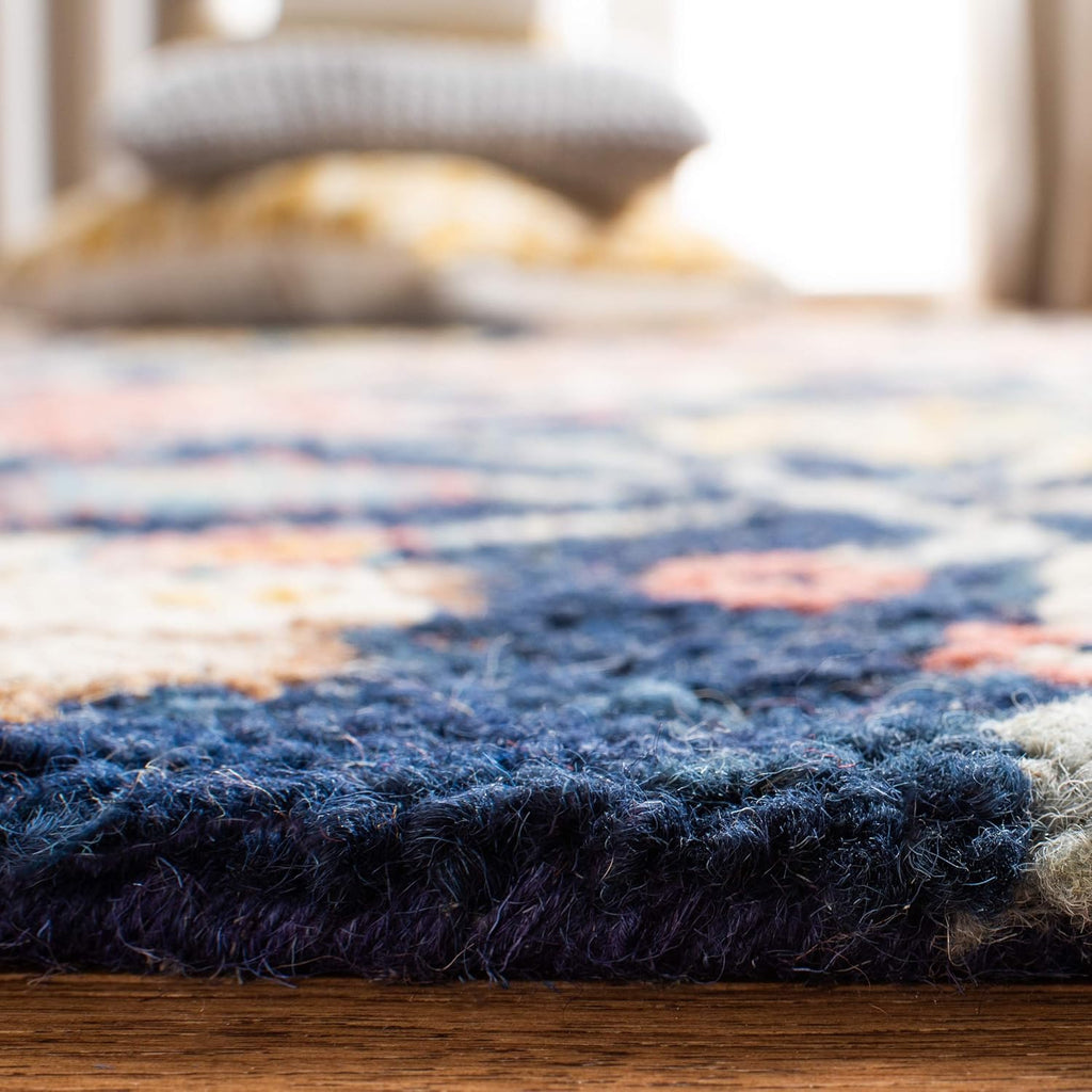 Area Rug 8x10 - Roslyn - Large - Navy & Multi, Handmade Wool, Floral Design