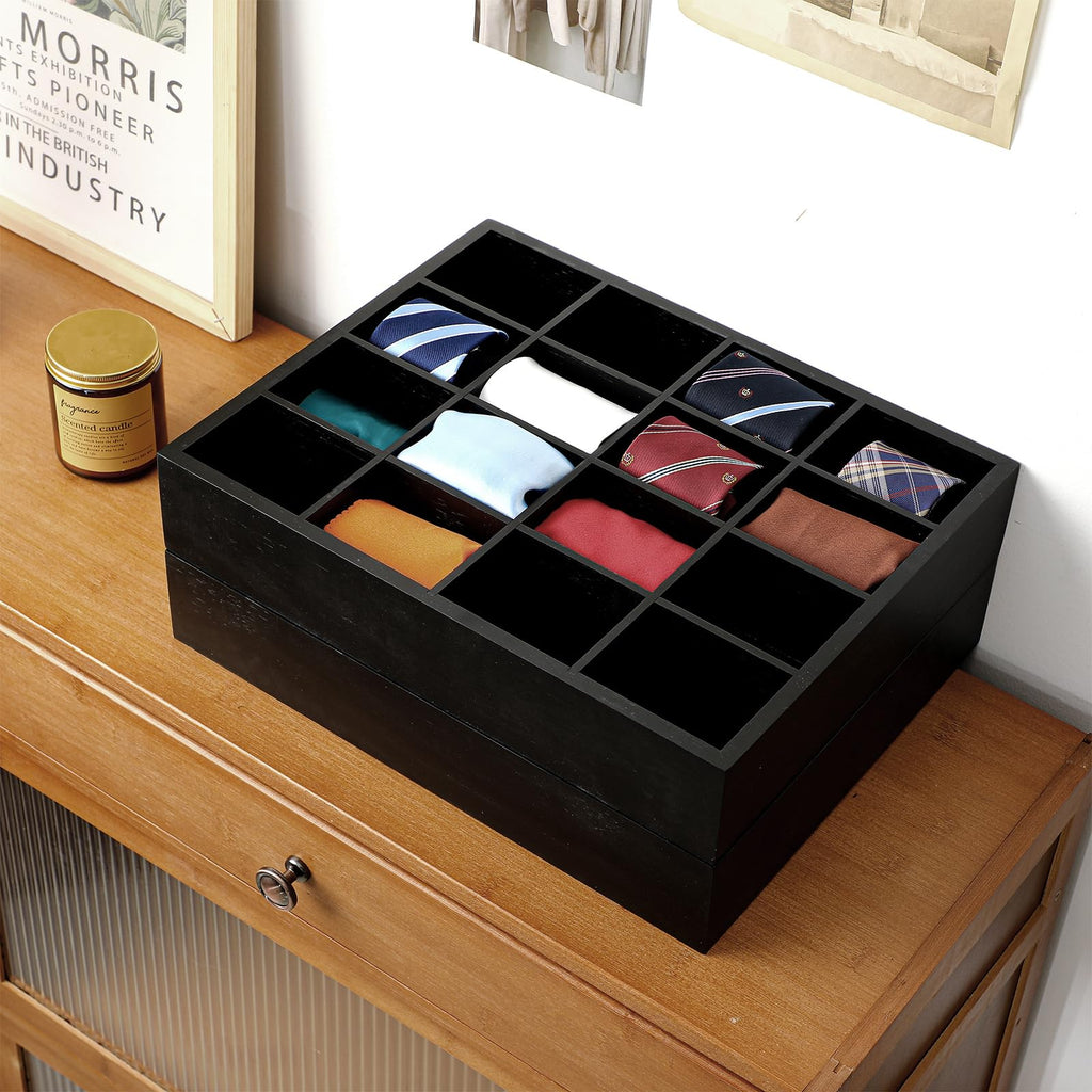 2 Pcs Tie Box Organizer for Men, Wall Mounted Tie Rack, Black