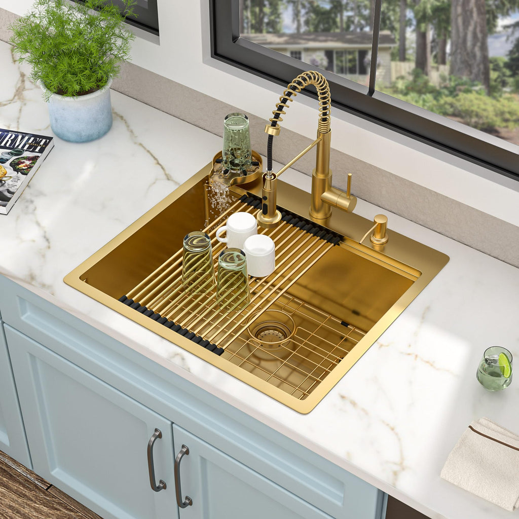 25"x22" Brushed Gold Drop Sink Ledge Workstation