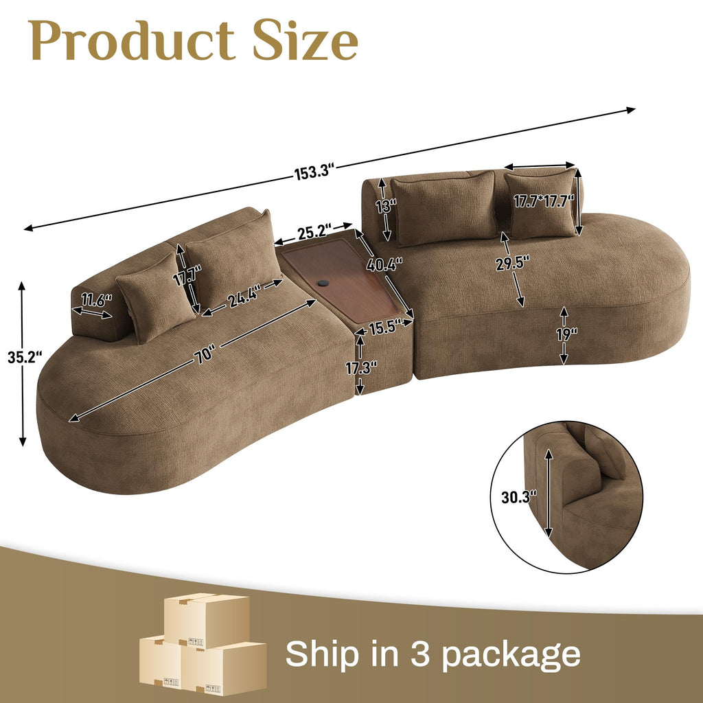 154" Oversized Sectional Sofa, Modern Luxury Plush Chenille 4-Seater Extra Deep & Wide Seat Curved Cloud Couch with