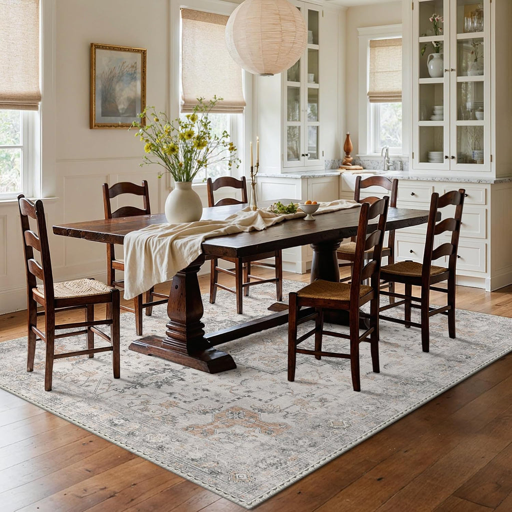 5x7 Washable Area Rugs, Non Slip, Light Taupe Brown