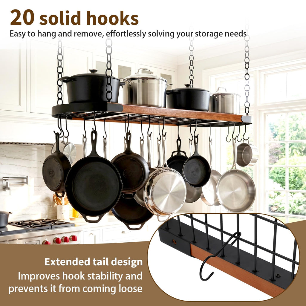 48 Inch Large Hanging Pot Rack Ceiling Mount,Heavy Duty Pot and Pan Rack with 20 Hooks,130 lbs Capacity Ceiling