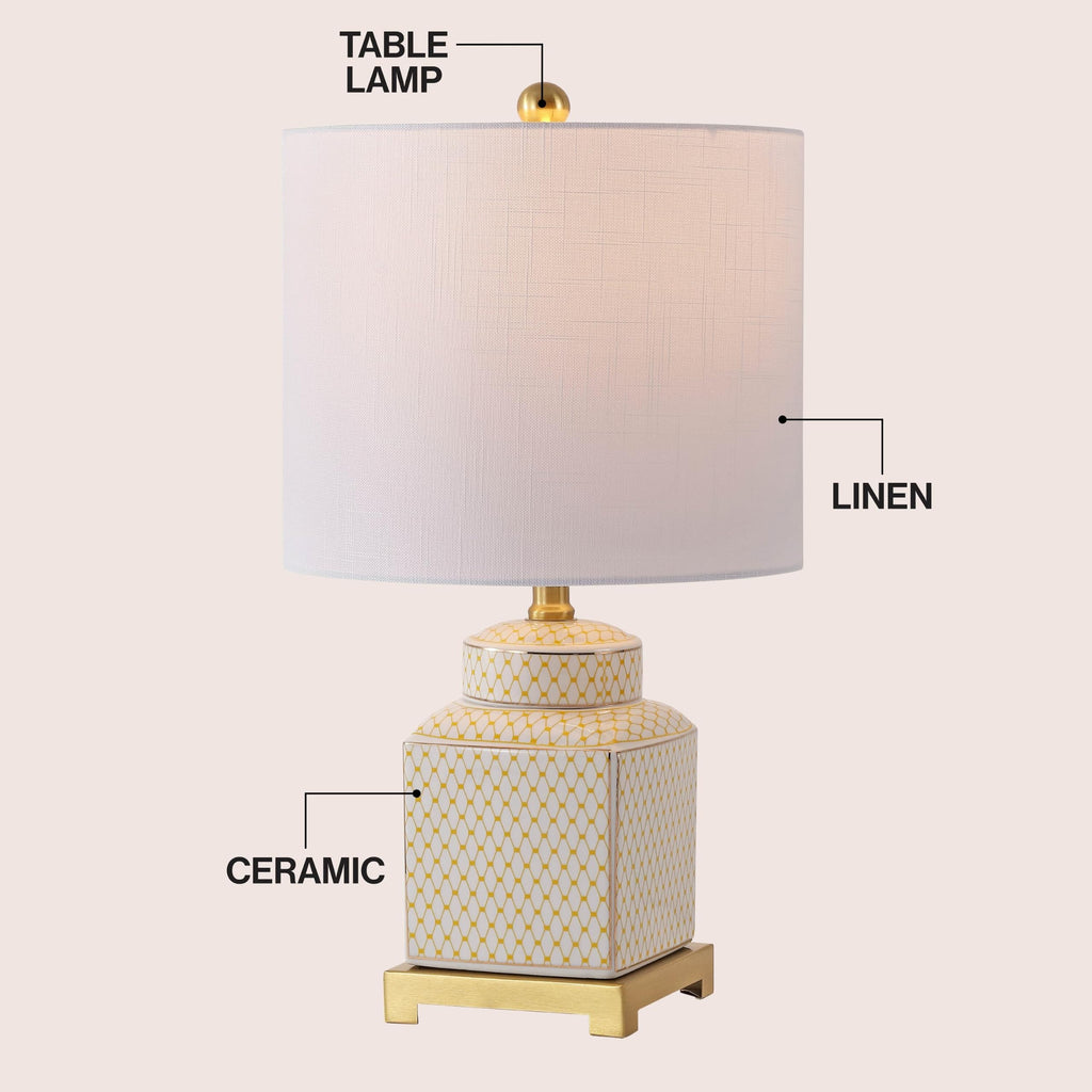 Cleo 21.5" Yellow & White Ceramic Table Lamp with Brass Base