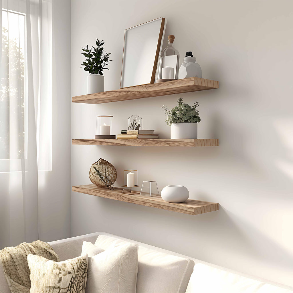 Wood Floating Shelves for Wall, Rustic Wall Shelves, Wall Mounted Floating Shelf, Set of 4 Light Walnut 36 Inch