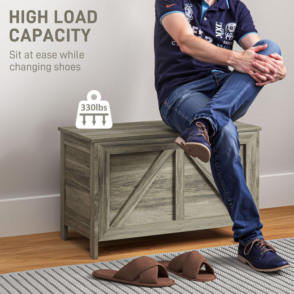 30" Farmhouse Storage Bench Lift Top Storage Chest in Gray