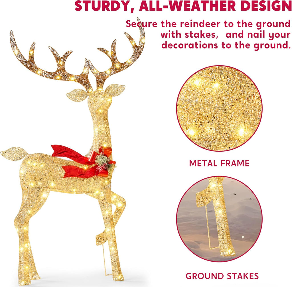 Outdoor Christmas Decorations for Yard, 3 Pcs Lighted Christmas Deer Family Set, 3 4 5FT Warm White LED Lights