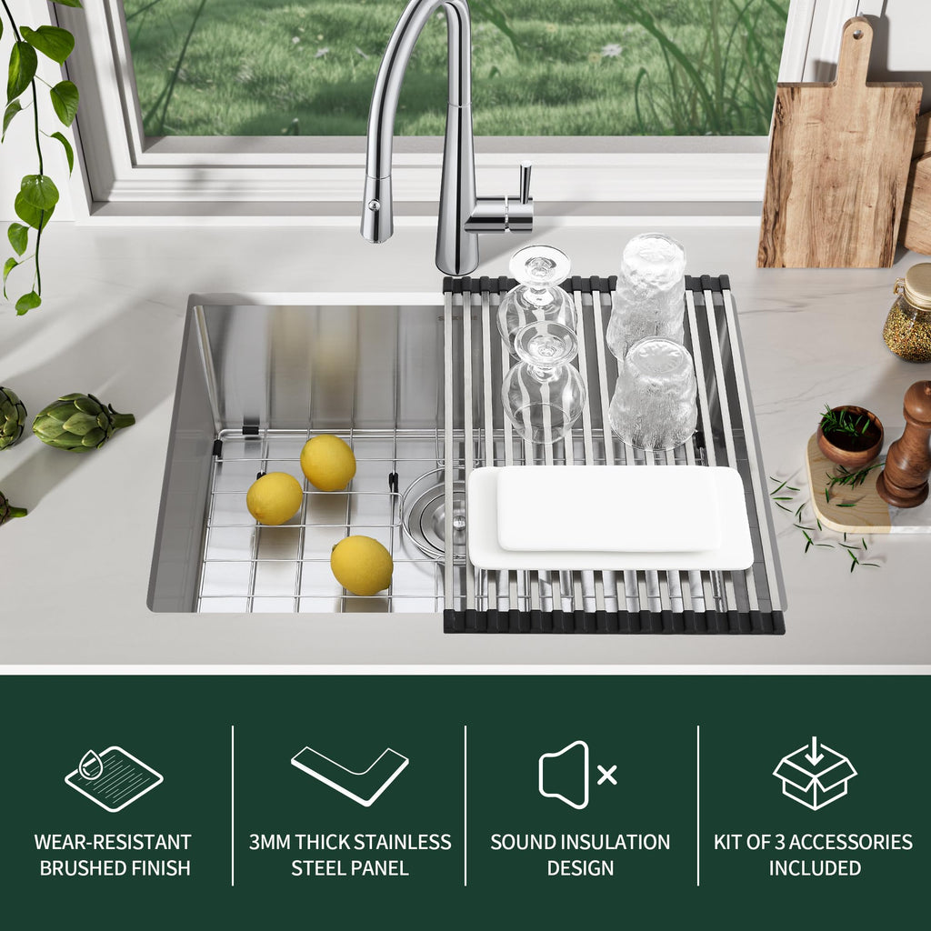25-inch Undermount Kitchen Sink, Stainless Steel Single Bowl