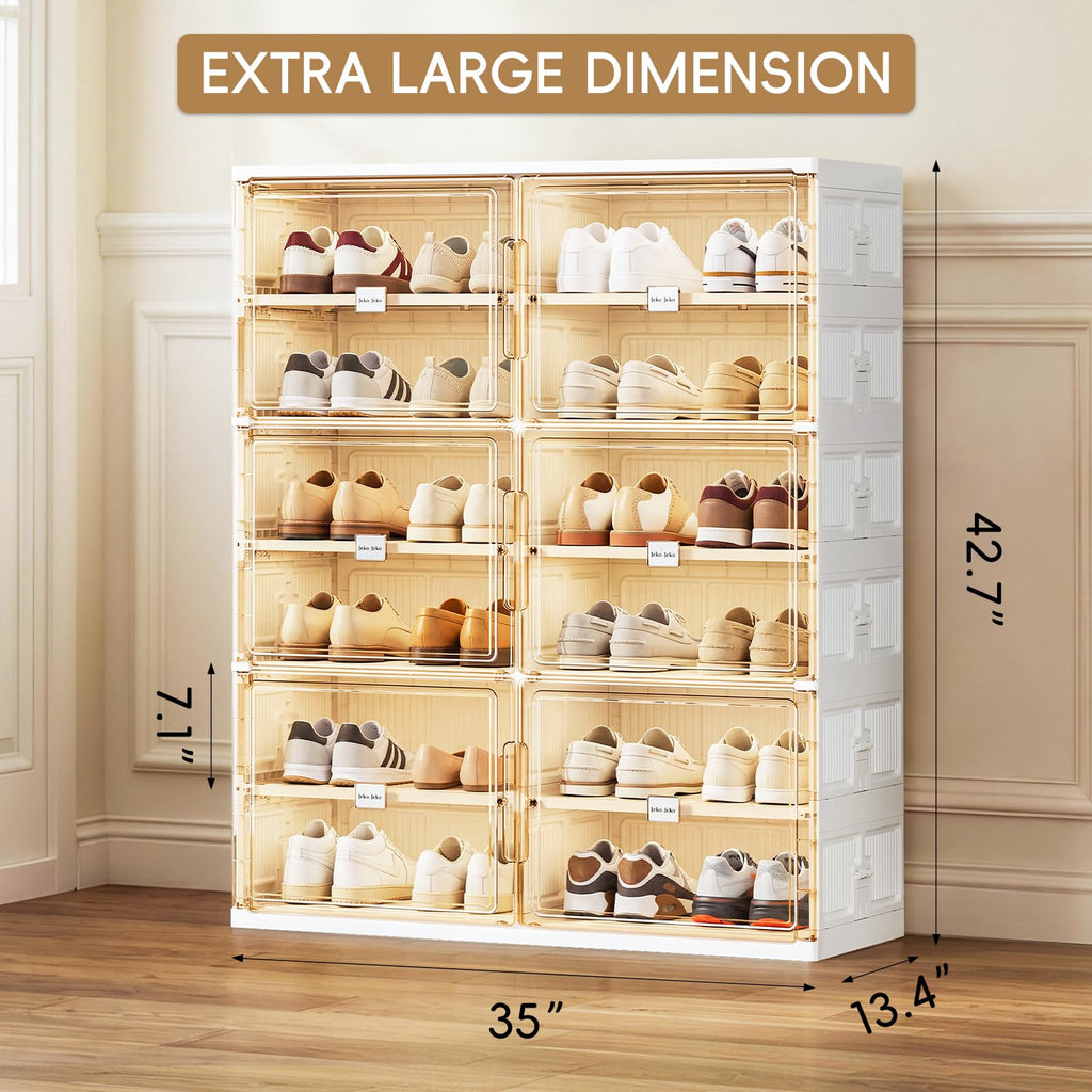 6 Tiers Foldable Shoe Rack Organizer Cabinet for Closet Entryway, Large Collapsible Shoe Storage Box with Magnetic