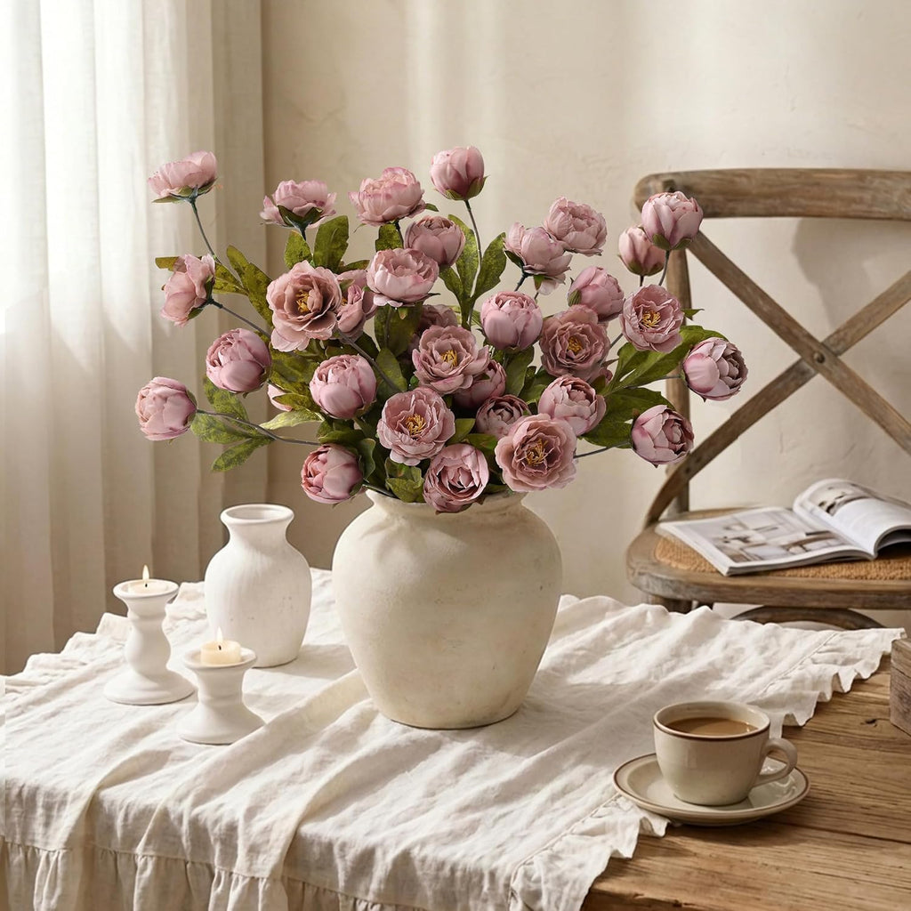 Faux Peonies Artificial Flowers for Vase - Set of 6