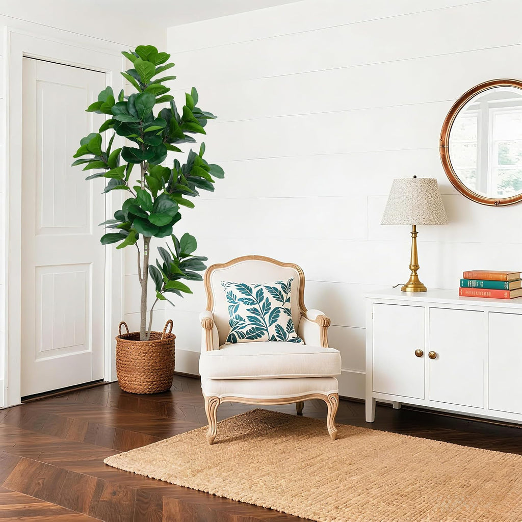 Artificial Fiddle Leaf Fig Tree 7ft - Lifelike Indoor Tall Faux Plant Décor, Low Maintenance, Realistic Greenery