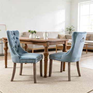 Dining Chairs Set of 2, Dining Chair with Velvet Upholstery Seat & Contoured Backrest, Solid Wood Living Room Chair