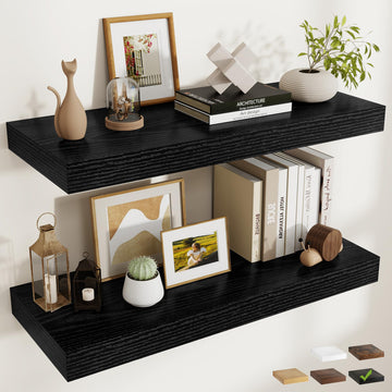 36 Inch Long Floating Shelves for Wall Set of 2, 12"D Wood Grain Shelves
