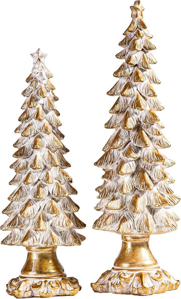 Gold Christmas Tree Figurines, Set of 2