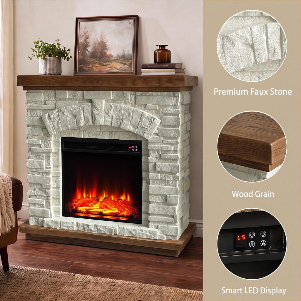 36" Electric Fireplace Mantel, Faux Stone Freestanding