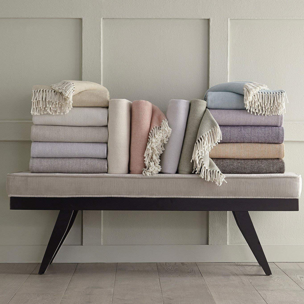 Celine Herringbone, 100% Cotton Throw Blanket - Slate Blue