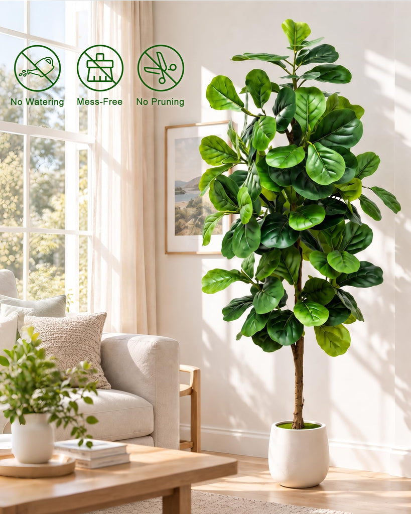 6Ft Artificial Fiddle Leaf Fig Tree Tall Fake Plants Indoor Faux Trees