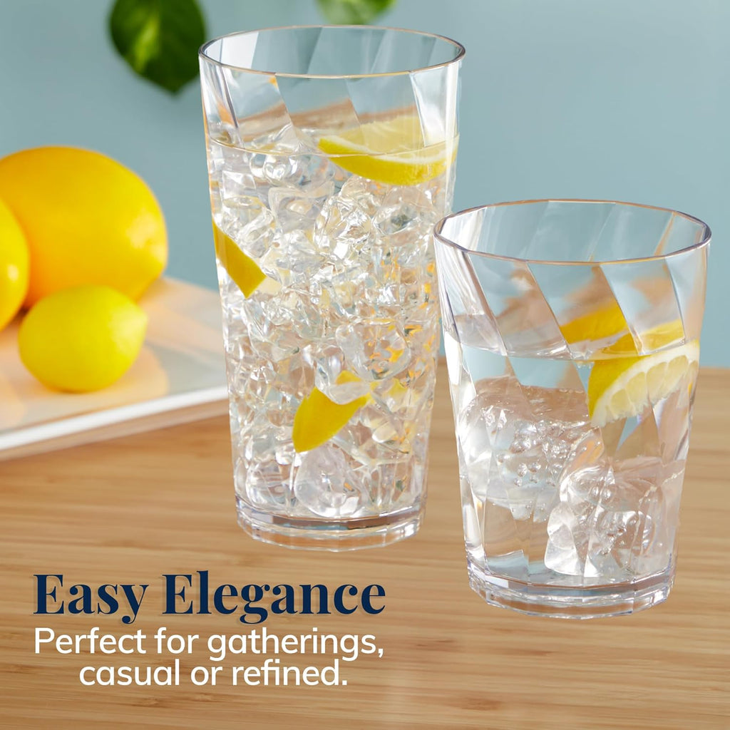 Optix Plastic Reusable Drinking Glasses (Set of 16) 14oz Rocks & 20oz Water Cups in Clear | BPA-Free Tumblers, Made