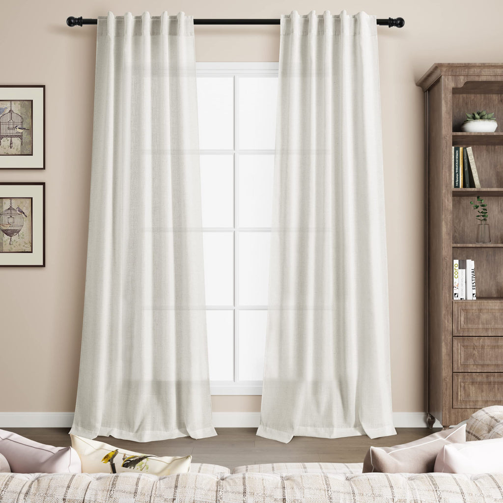 38 inch Wide Cream Linen Curtains 2 Panels Back Tab Rod Pocket Narrow Window Curtain 84 inches Long Boho Farmhouse