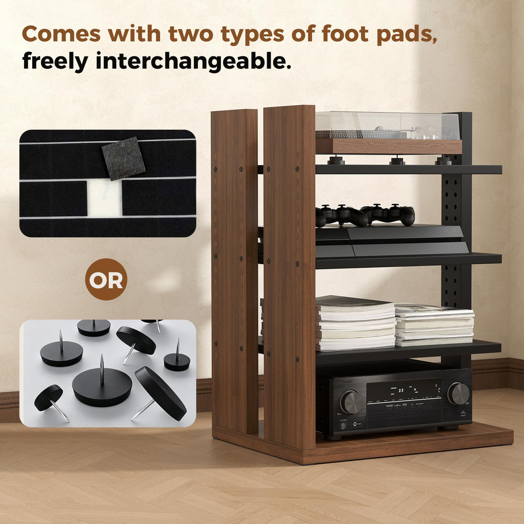 Space-Saving Corner Audio Rack, 4-Tier Stereo Cabinet Media Cabinet with 17-Position Adjustable Shelves, Durable 15mm