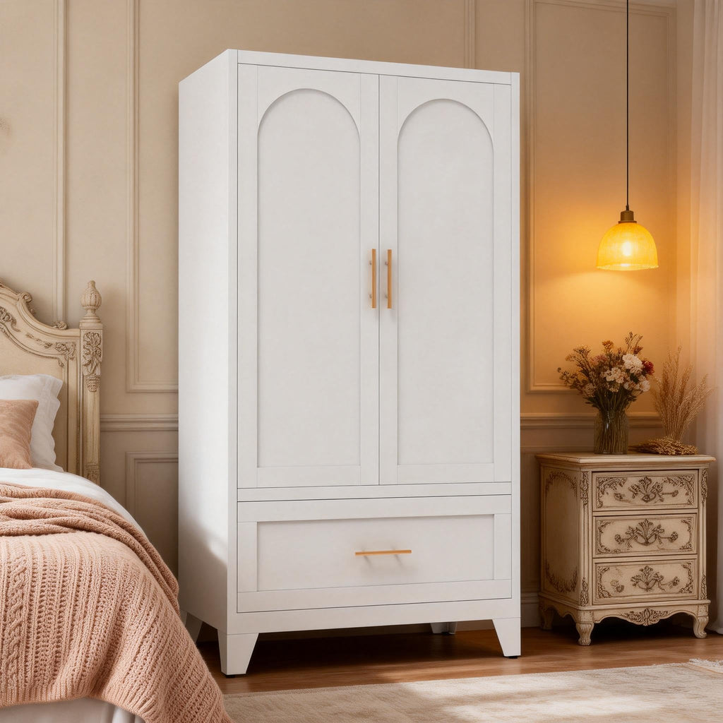 60.16'' Metal Armoire Wardrobe Closet with 1 Drawer, Freestanding Clothing Storage Cabinet with Doors and Adjustable