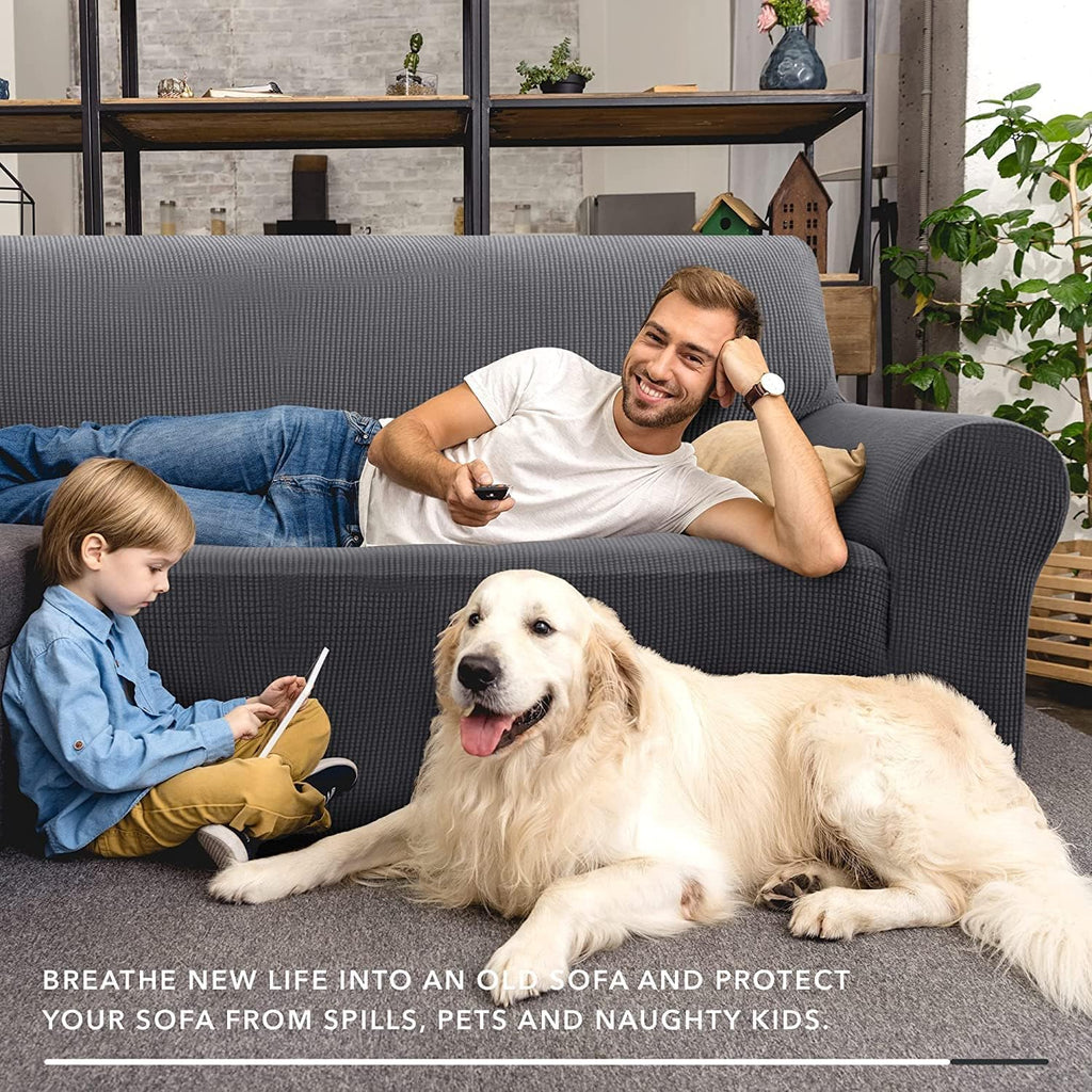 Super Stretch Couch Cover (72"-92") Universal Sofa Covers with Elastic Bottom, Dog Cat Pets Friendly Washable