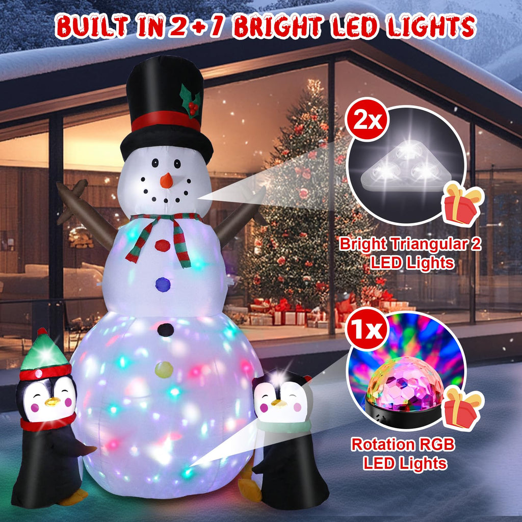 8FT Christmas Inflatable Snowman Outdoor Decorations, Christmas Blow up Snowman with Two Penguins Decoration