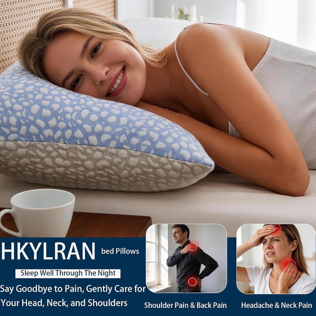 Firm Memory Foam Bed Pillows Queen Size Set of 2,Adjustable Cooling Side Sleeper Pillow,Hotel Collection Breathable