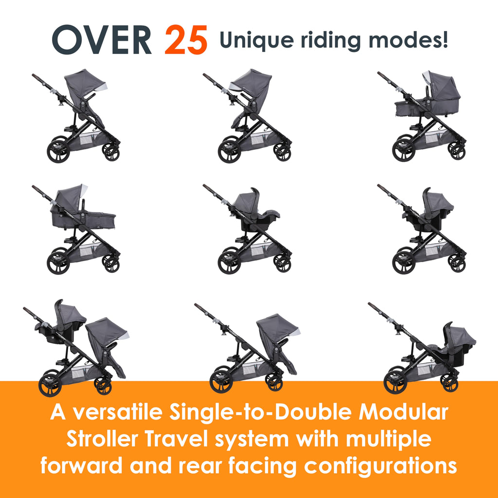 Baby Trend Morph Single to Double Modular Stroller Travel System with EZ-LiftTM Plus Infant Car Seat, Dash Grey