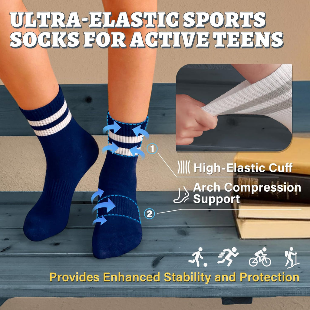 Kids School Athletic Sports Cotton Socks,Teen Girls Boys Crew Socks