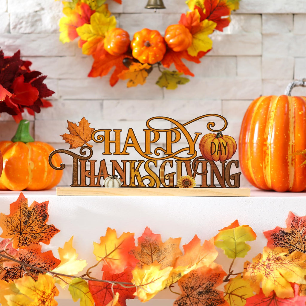 11.8 Inch Happy Thanksgiving Sign, Metal Pumpkin Maple Decor