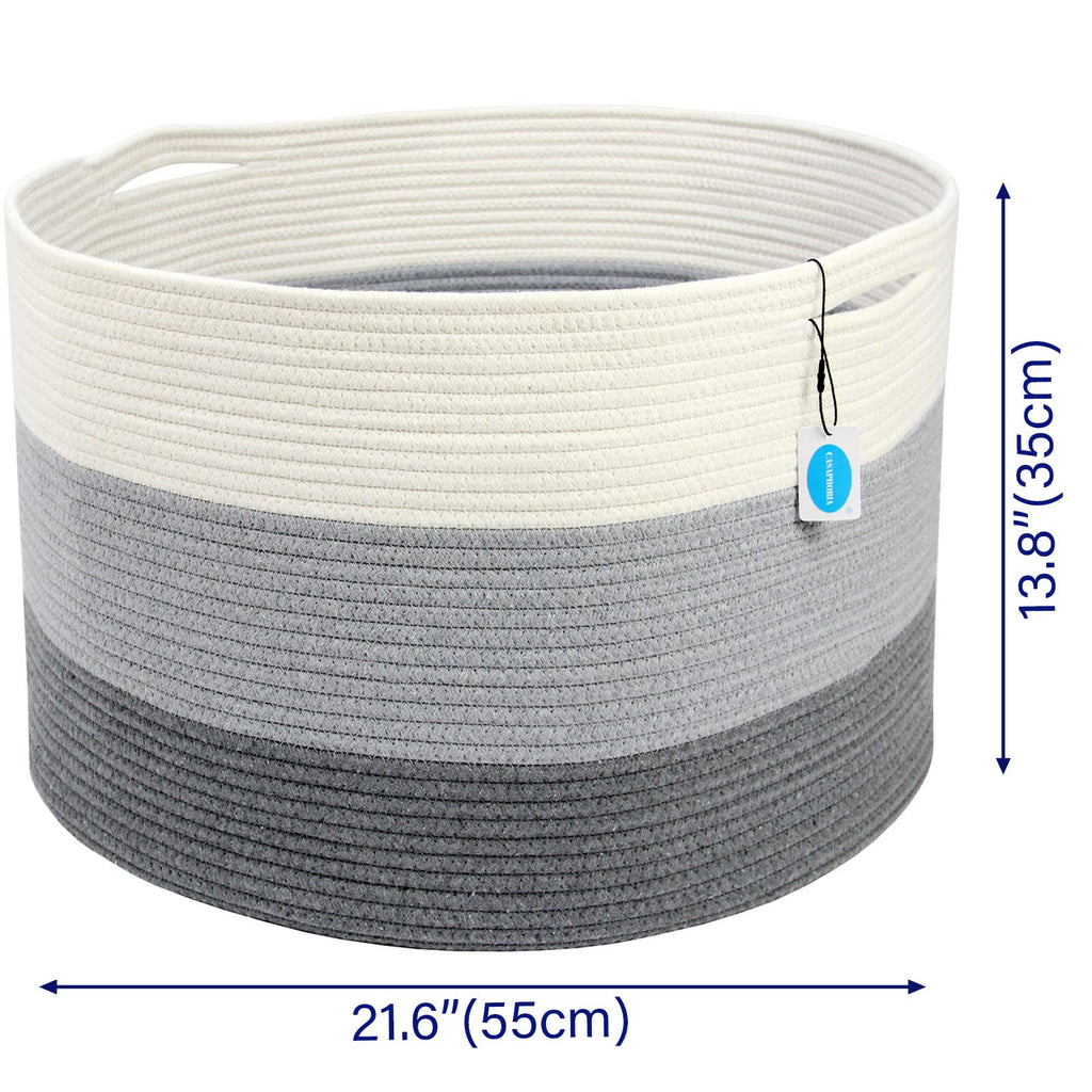 XXXLarge Cotton Rope Basket - Woven Storage Basket with Handle for Blankets, Towels and Pillows Laundry Hamper