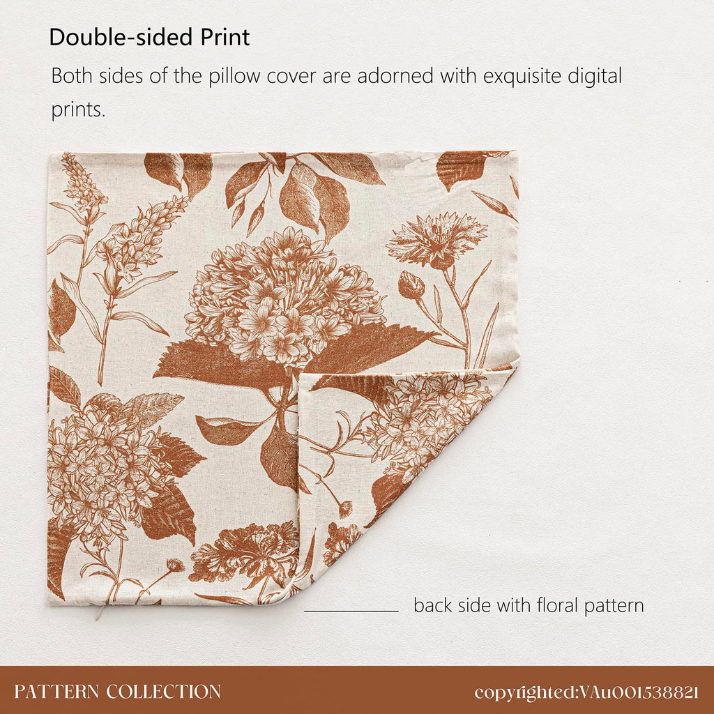 Decorative Linen Floral Throw Pillow Covers 20×20 Autumn Orange