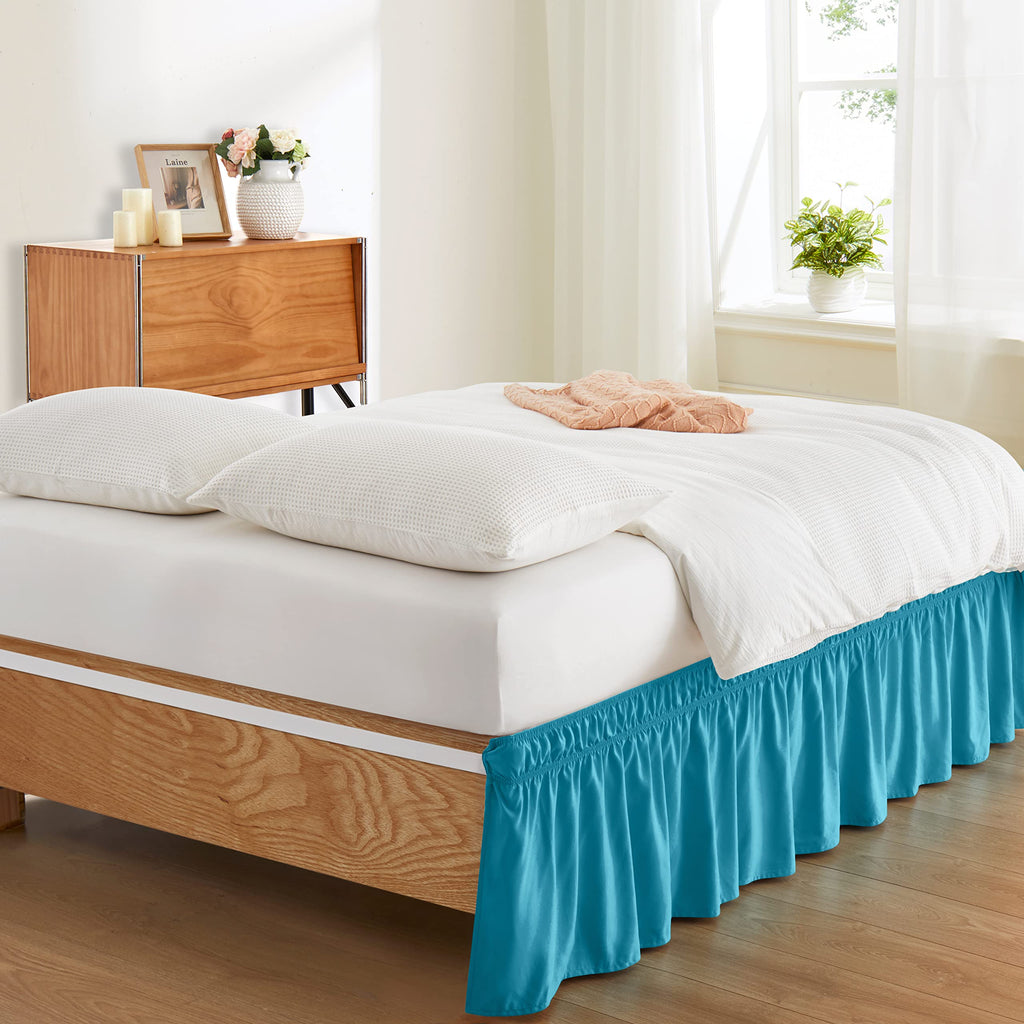 Teal Wrap Around Bed Skirt, Full Queen 14-Inch Brushed Drop